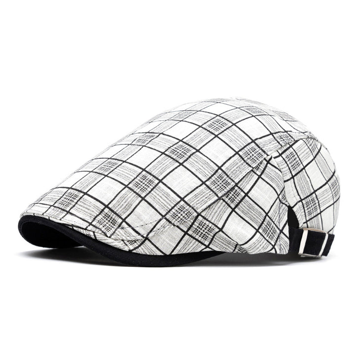 Cappello basco a righe e quadri in puro cotone, moda primavera ed estate - Griglia bianca - Regolabile (22"-24") - image 9