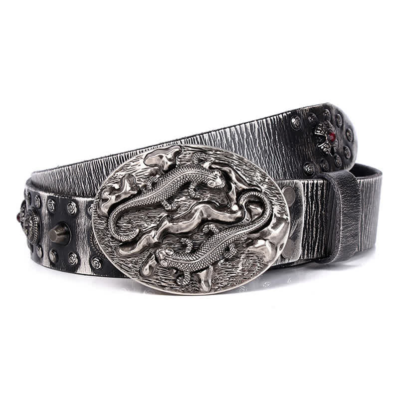 Cintura in pelle con ornamento leone rubino borchiato da uomo - image 4