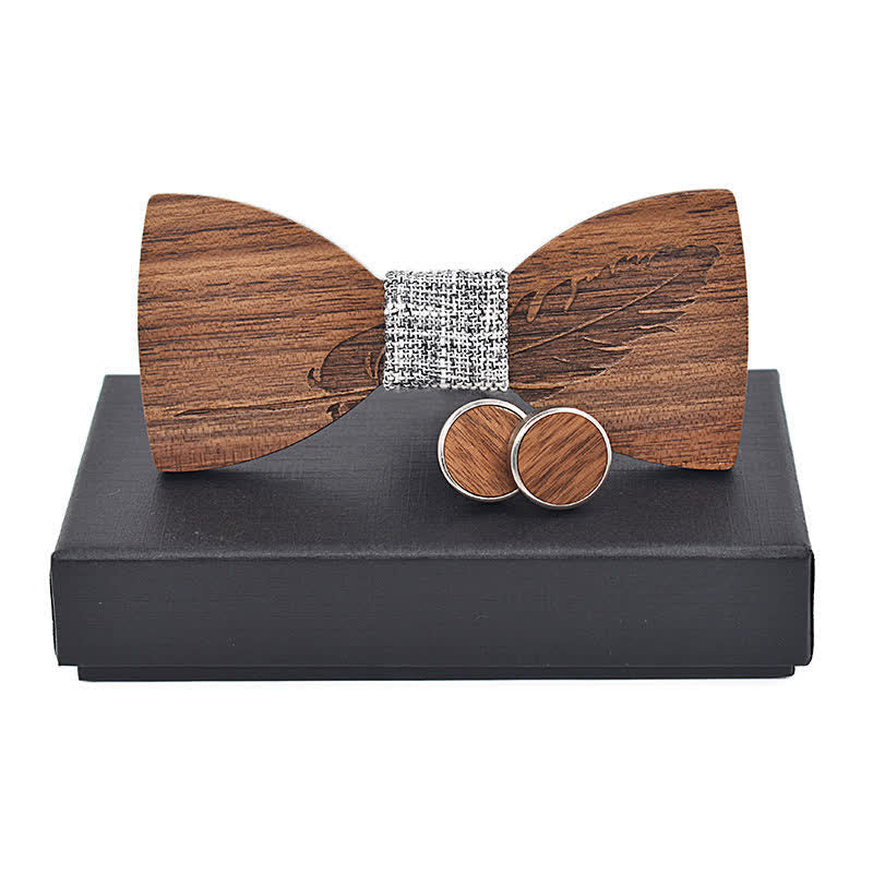 Set di 2 papillon in legno con incisione di piume da uomo - Tessuto bianco e nero - image 13