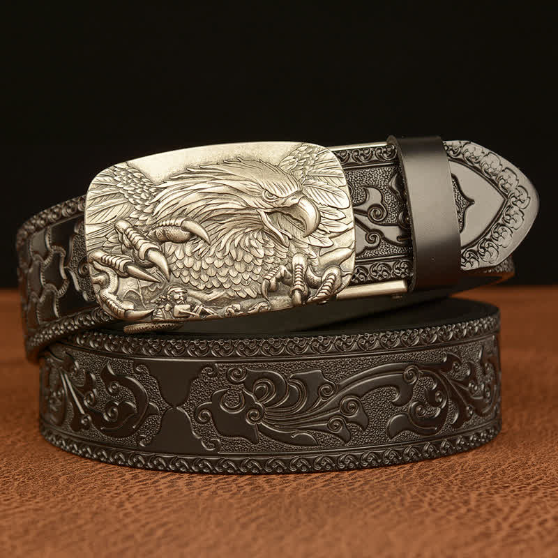 Cintura in vera pelle con fibbia aquila da uomo - Argento e nero - 46 - image 14