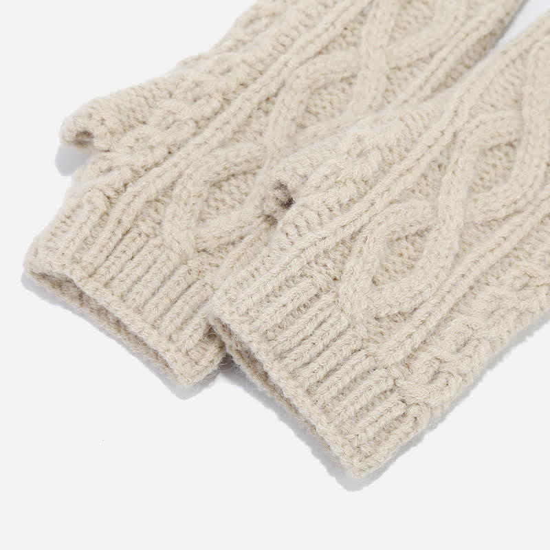 Set di 3 guanti senza dita con sciarpa e cappello lavorati a maglia da donna - image 12