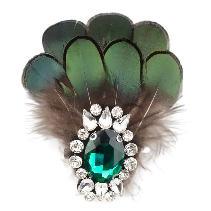 Spilla da donna con piuma di cristallo verde scuro - image 3