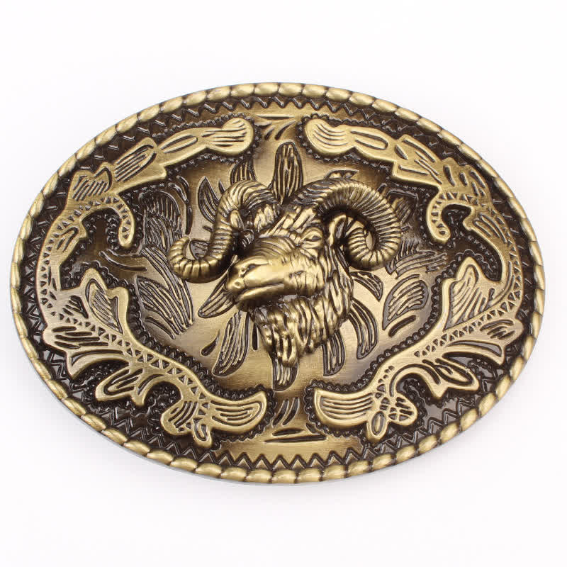 Cintura in pelle con fibbia a forma di testa di capra selvatica in bronzo fai da te da uomo - image 2