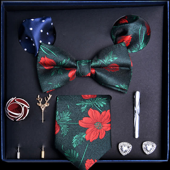 8 pezzi verde foresta e foglie rosse fiore cravatta papillon vogue scatola regalo - Verde foresta e rosso - image 0