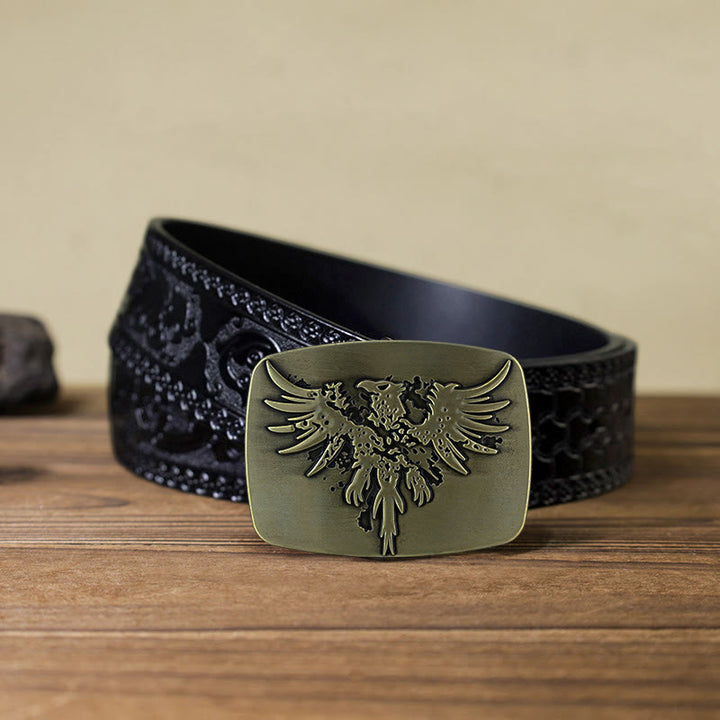 Cintura in pelle con fibbia a forma di aquila fenice risorgente fai da te da uomo - Bronzo - Bel intagliato nero (40) - image 12