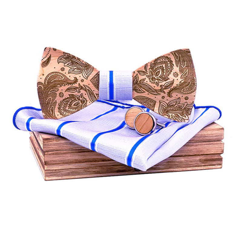 Set di 3 papillon in legno con motivo Paisley da uomo - Strisce bianche e blu - image 8