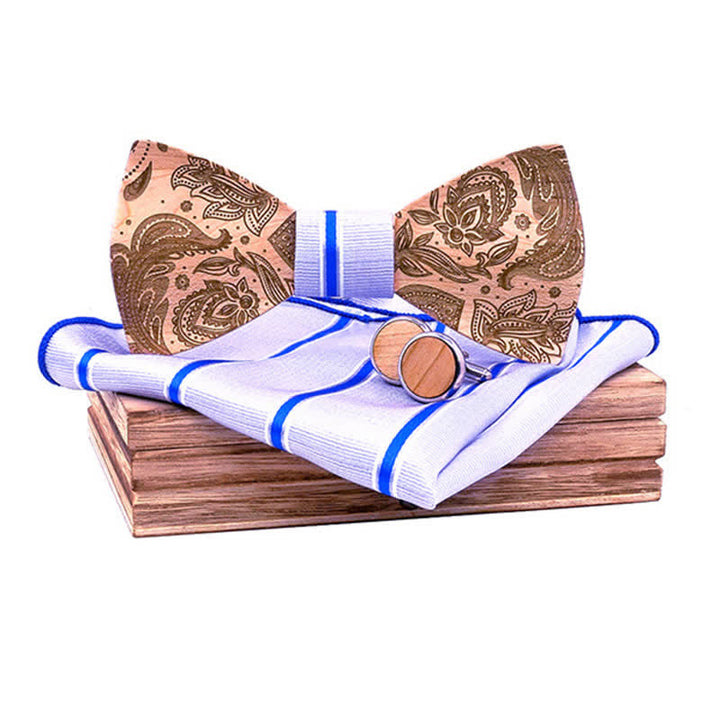 Set di 3 papillon in legno con motivo Paisley da uomo - Strisce bianche e blu - image 8