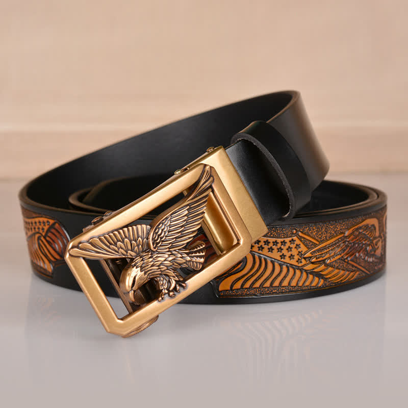 Cintura in pelle goffrata con fibbia Hollow Eagle da uomo - image 15