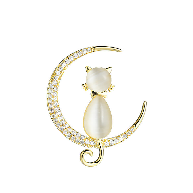 Spilla da donna a forma di gattino con luna e menisco - Bianco - image 4