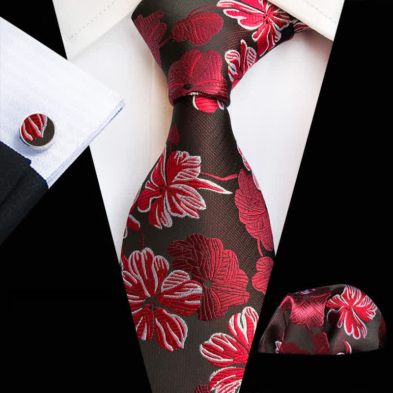 Set di 3 cravatte floreali da uomo con motivo a margherita - Rosso - image 0