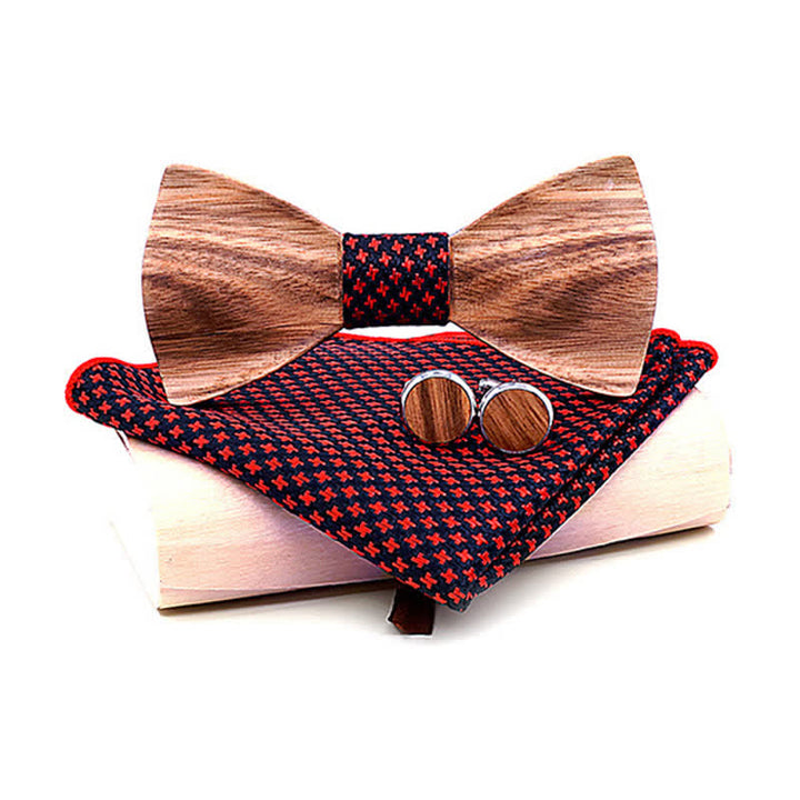 Set di 3 cravatte a farfalla in legno semplici e classiche da uomo - Rosso - Stile n. 2 - image 16