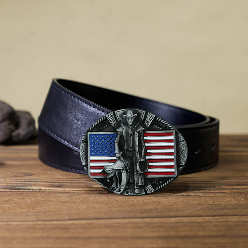 Cintura in pelle con fibbia da cowboy con bandiera americana fai da te da uomo - Cowboy - Cintura PU nera (40) - image 4