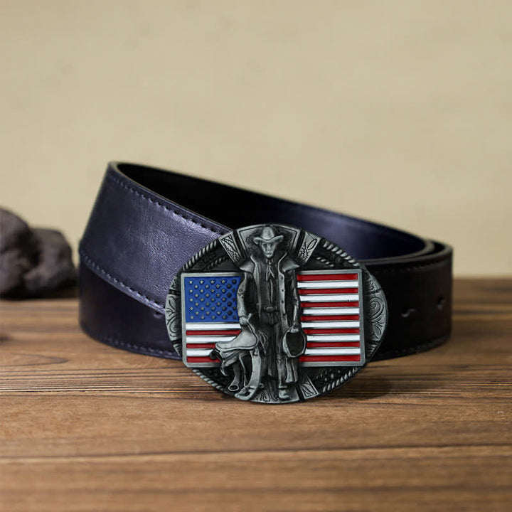Cintura in pelle con fibbia da cowboy con bandiera americana fai da te da uomo - Cowboy - Cintura PU nera (40) - image 4