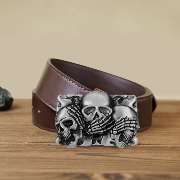 Cintura in pelle con fibbia a forma di teschio con risata orribile fai da te da uomo - Cranio - Cintura PU marrone (40) - image 8