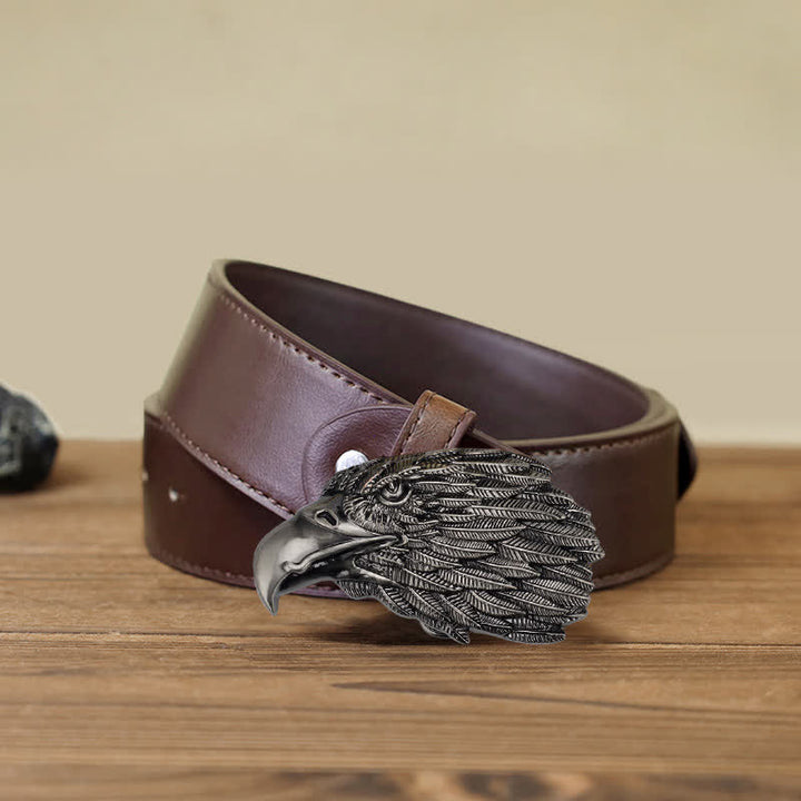 Cintura in pelle con fibbia a forma di testa di aquila calva 3D fai da te da uomo - Testa d'aquila - Cintura PU marrone (40) - image 8