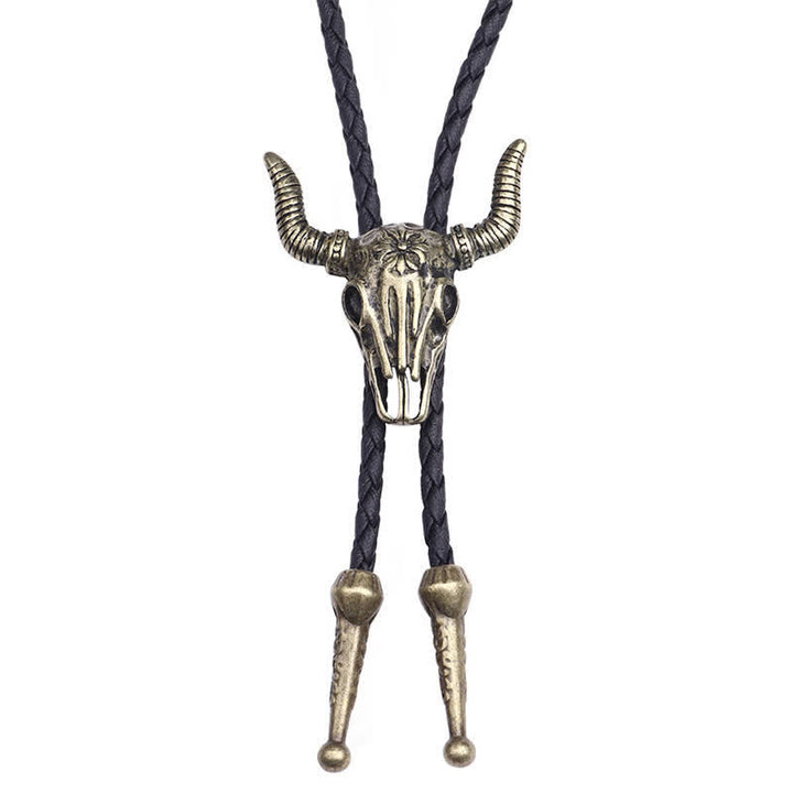 Cravatta Bolo Vintage in Stile Nativo con Testa di Toro - Oro antico - image 0