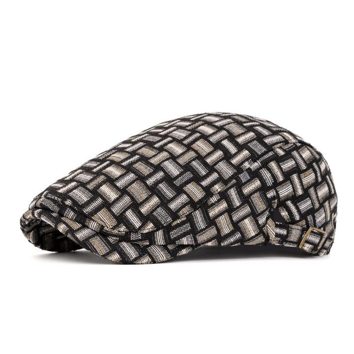 Cappello basco a quadri jacquard colorati retrò artistici - Fibbia del bordo - Nero - Regolabile (22 1/2"-24") - image 13