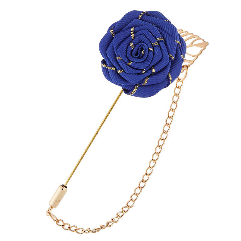 Spilla a catena con camelia floreale da uomo - Blu reale - image 12