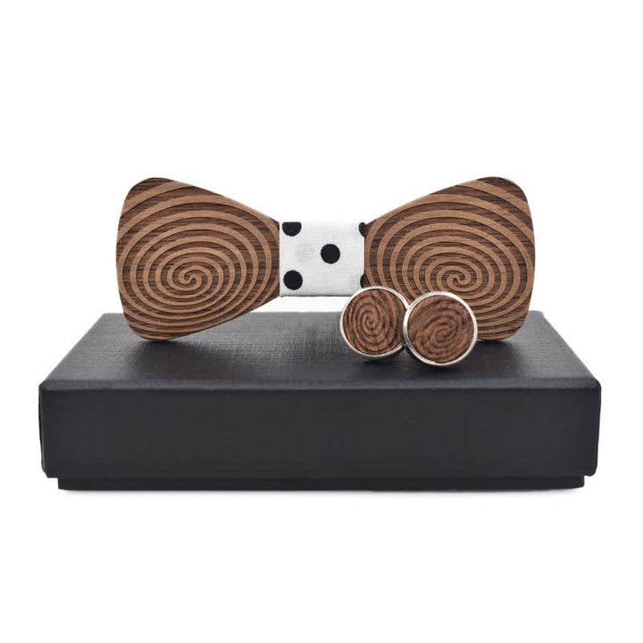 Set di 2 papillon in legno con stampa a vortice ipnotico da uomo - Bianco - image 6