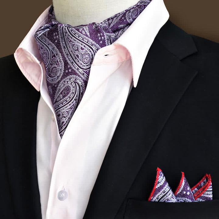 2 pezzi DarkViolet Luxury Floral Paisley Pocket Square e Cravat Set - Viola scuro - image 0