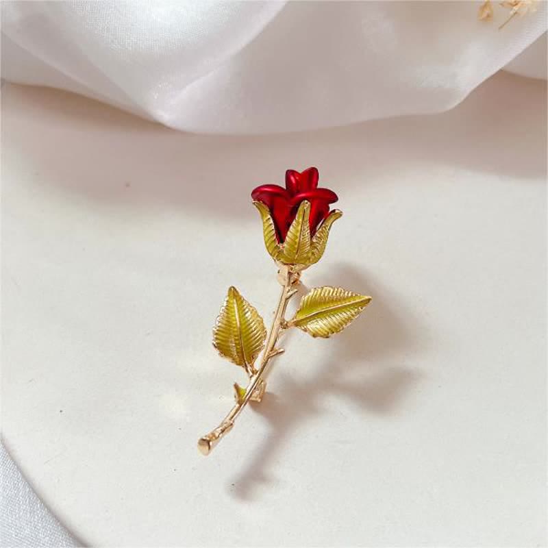 Spilla con stelo e rosa squisita da donna - Rosso - image 0