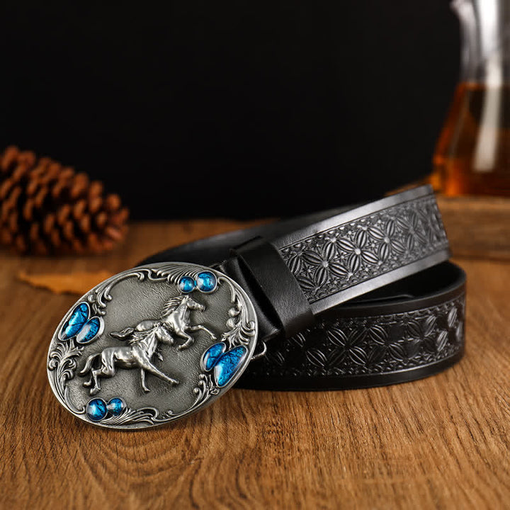 Cintura in pelle sintetica con pietre preziose Double Horses da uomo - Nero - 42 - image 2