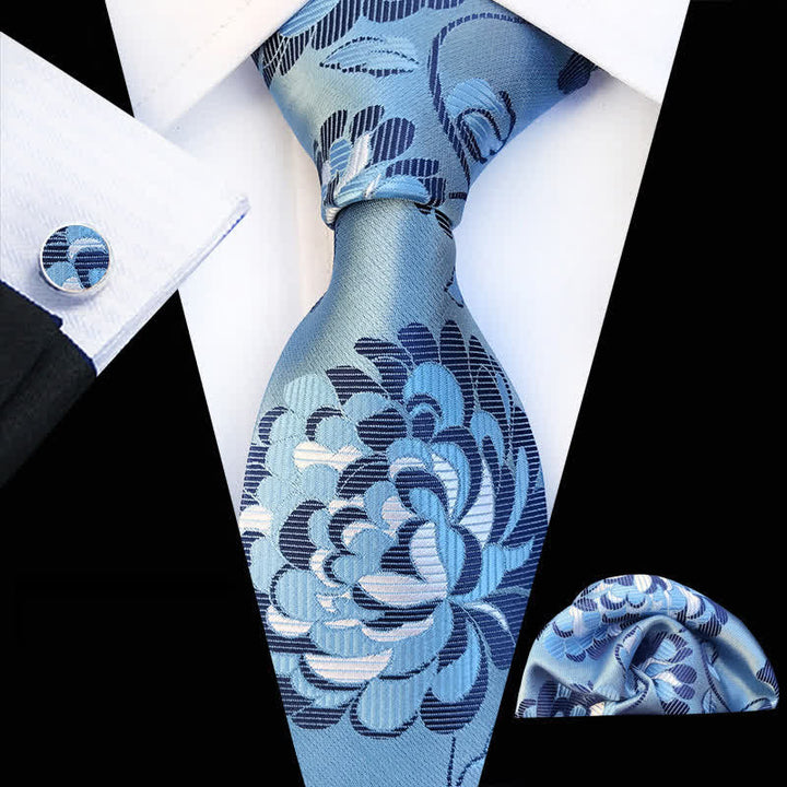 Set di 3 cravatte floreali con motivo peonia vistoso da uomo - Azzurro e Bianco - image 2
