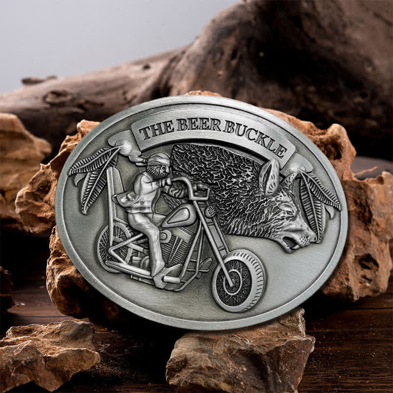 Cintura in pelle con fibbia porta birra creativo fai da te per motocicletta da uomo - Argento - Senza cintura - image 0