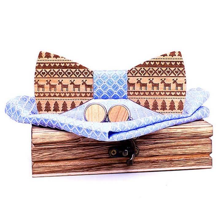 Set di 3 papillon in legno con motivo natalizio da uomo - Azzurro cielo - image 9