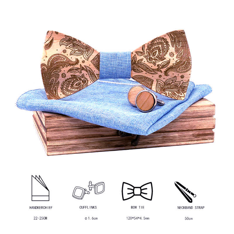 Set di 3 papillon in legno con motivo Paisley da uomo - image 1