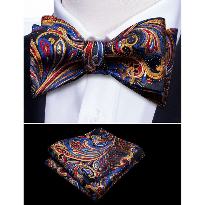 Set di 2 fazzoletti da taschino con papillon Paisley blu e oro da uomo - Oro e blu - image 0