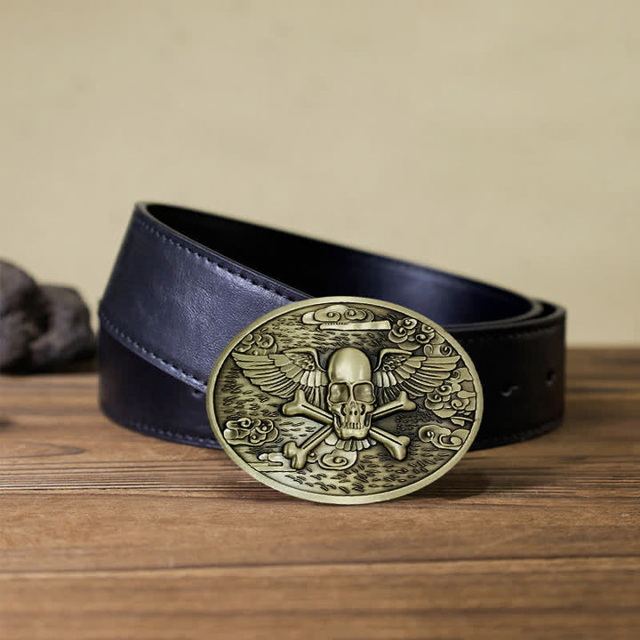 Cintura in pelle con fibbia porta birra creativa fai da te a forma di teschio e angelo da uomo - Bronzo - Cintura PU nera (40) - image 9