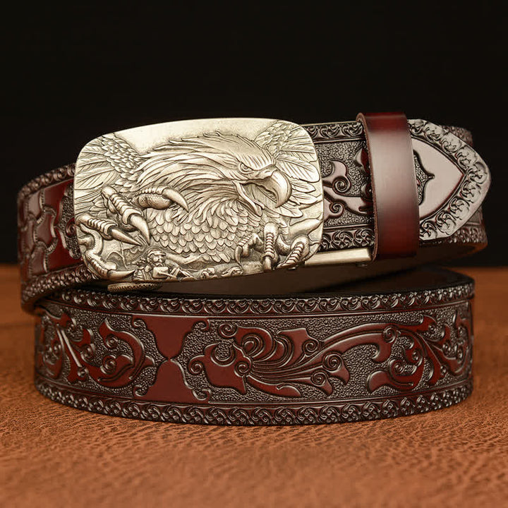 Cintura in vera pelle con fibbia aquila da uomo - Argento e marrone - 46 - image 17