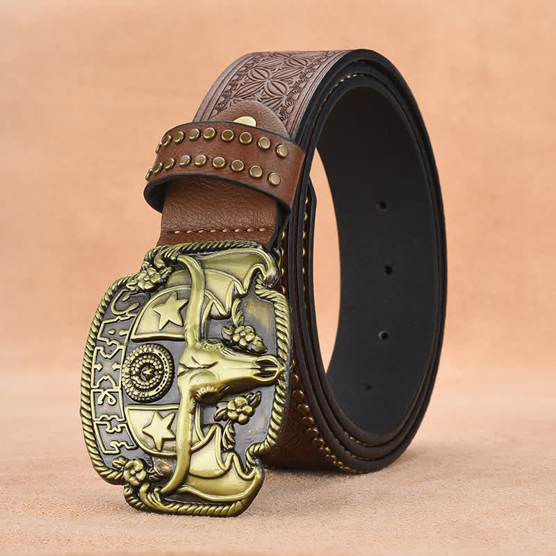 Cintura da uomo in pelle con rivetti Longhorn Steer Antique - Marrone - 44 - image 1