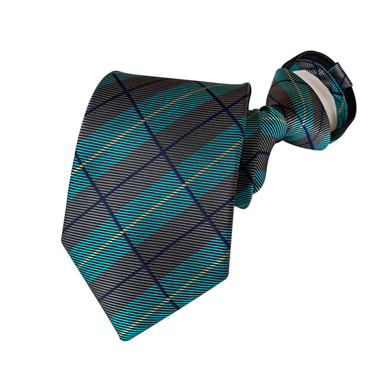 Cravatta da uomo con cerniera a quadri e motivo Argyle - Verde acqua e grigio - image 2