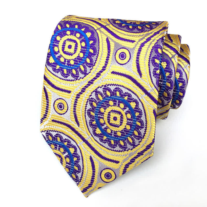 Cravatta da uomo con medaglione geometrico reale e fiore - Oro e viola - image 0