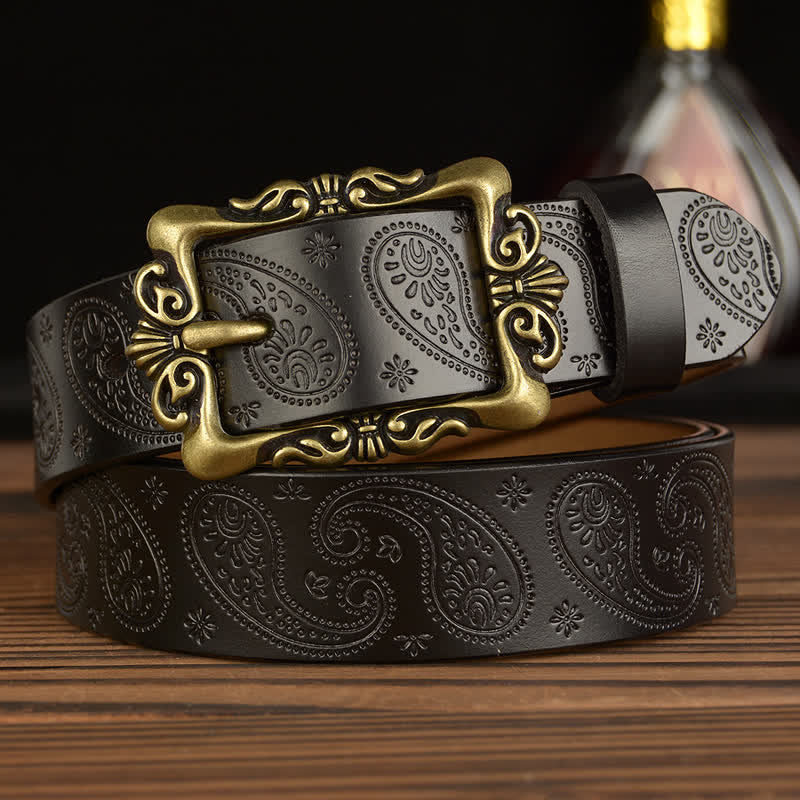 Cintura decorativa in pelle floreale retrò da donna - Stile n. 1 - Nero - 40 - image 0
