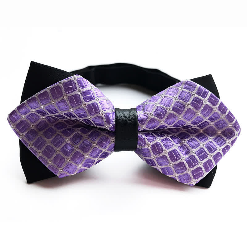 Papillon a punta a doppio strato con motivo a diamante punteggiato da uomo - Viola - image 6