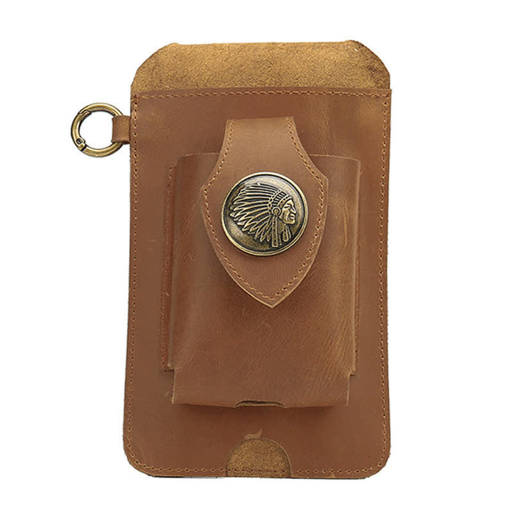 Fondina per telefono con bottone magnetico, borsa da cintura in pelle di cavallo pazzo - Stile n. 1 - Marrone - image 3