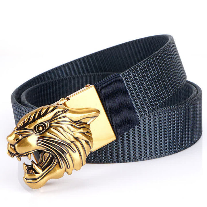 Cintura in nylon con testa di tigre ruggente da uomo - Blu / Oro - 48" - image 10