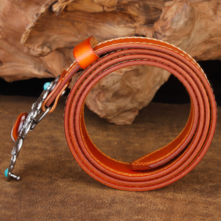 Cintura unisex in pelle con fiore cavo turchese e pietra agata - image 15