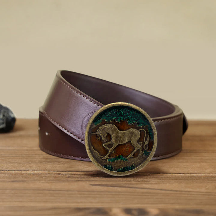 Cintura in pelle con fibbia in bronzo antico con unicorno mistico fai da te da uomo - Unicorno - Cintura PU marrone (40) - image 8