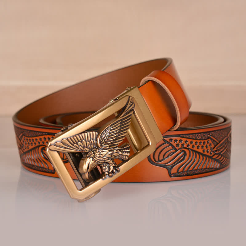 Cintura in pelle goffrata con fibbia Hollow Eagle da uomo - image 1