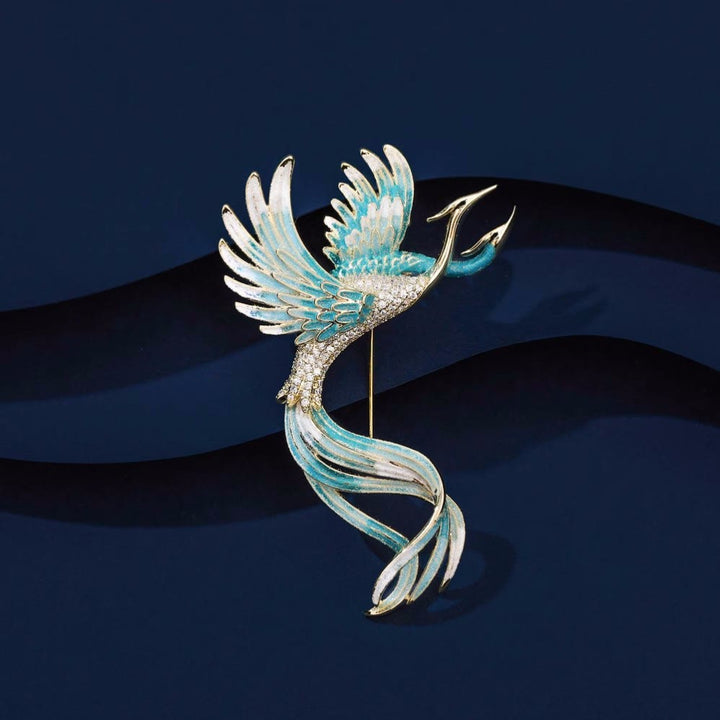Spilla da donna a forma di fenice a due teste volante - Blu - image 0