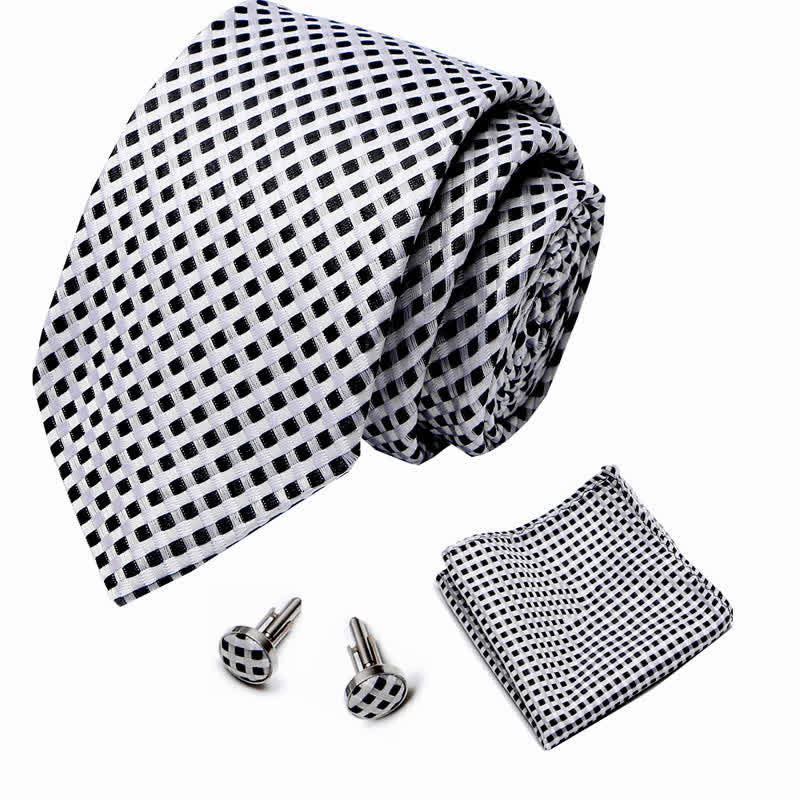 Set di 3 cravatte a quadri intrecciate bianche e nere da uomo - image 1