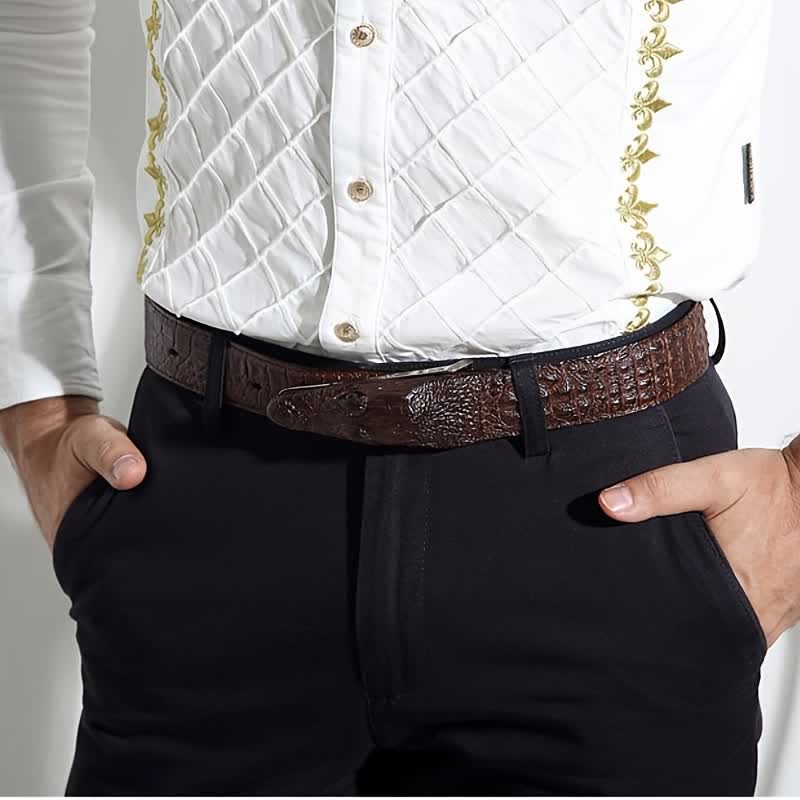 Cintura in pelle con fibbia a forma di testa di coccodrillo realistica da uomo - image 1