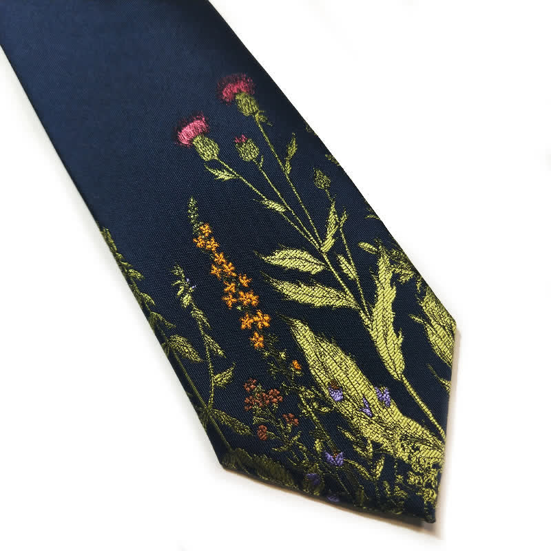Cravatta da uomo blu navy con motivo a fiori - image 4