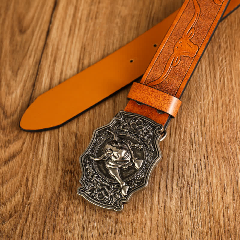 Cintura in pelle con fibbia a forma di toro in stile Yak Matador da uomo - image 1