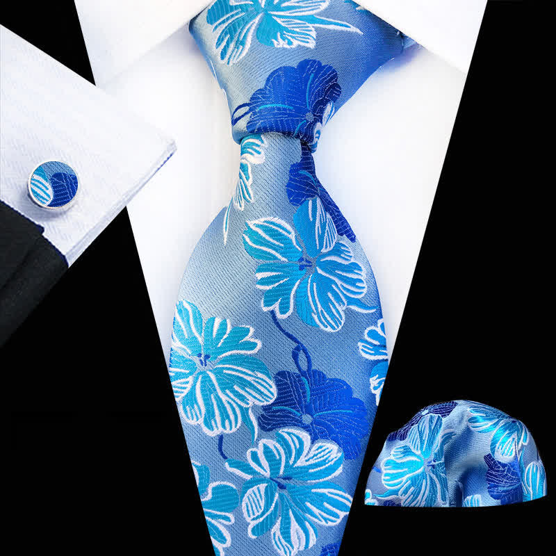 Set di 3 cravatte floreali da uomo con motivo a margherita - Azzurro cielo - image 4