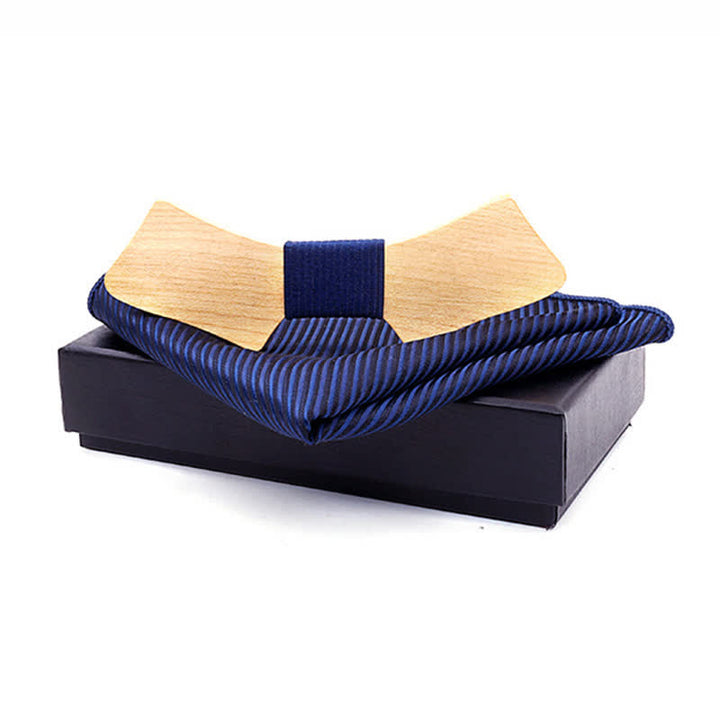 Set di 2 papillon in legno a forma di colletto da uomo - Twill blu navy - image 10